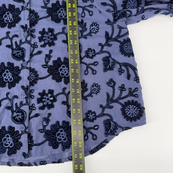 Anthropologie Pilcro Blue Velvet Appliqué Button Down Top Size Medium - Picture 11 of 12